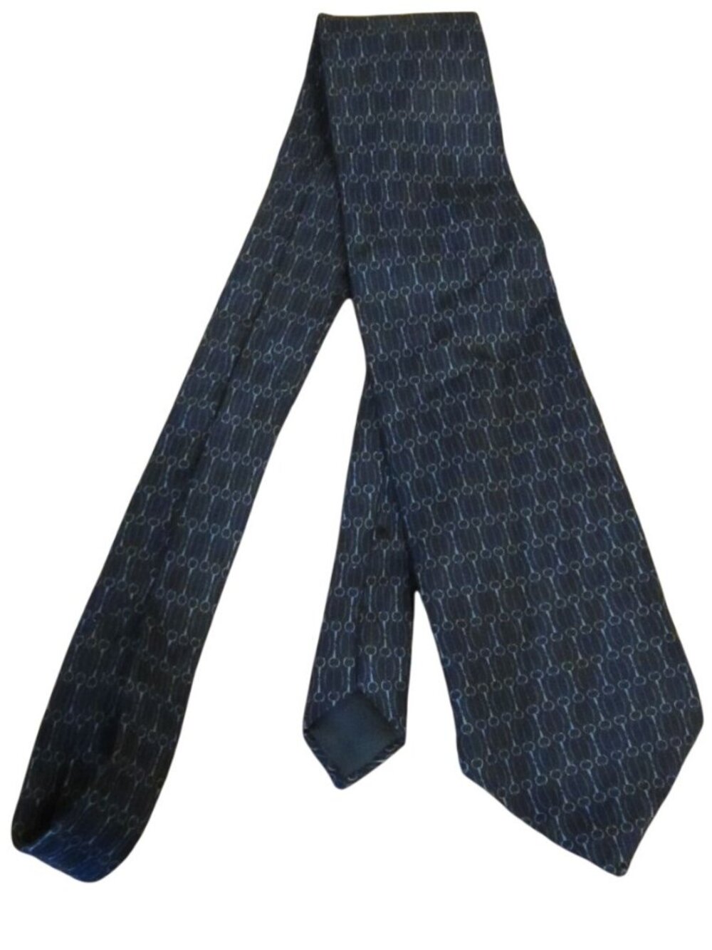 Lanvin Paris Silk Tie Blue Navy Geometric Pattern Work Business
